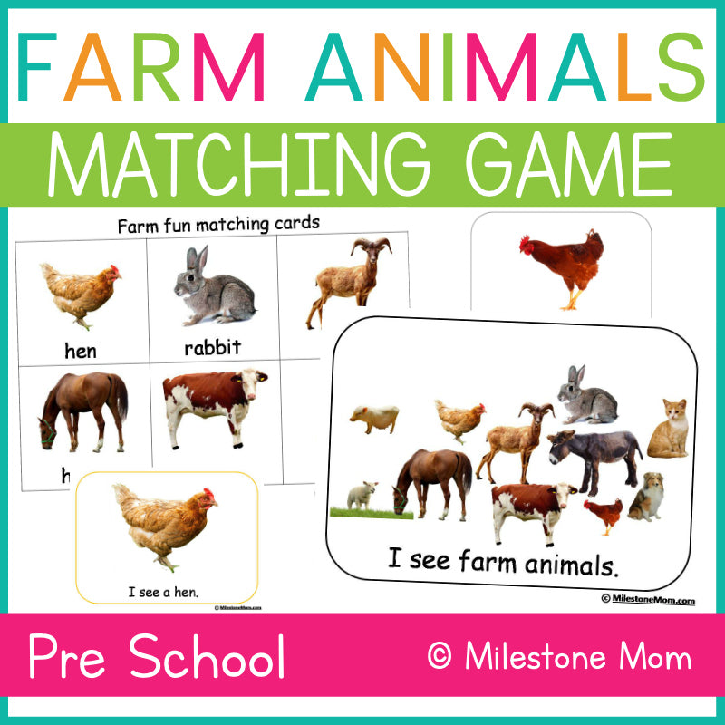 Printable Farm Animals Matching Game and Book – Milestone Mom LLC