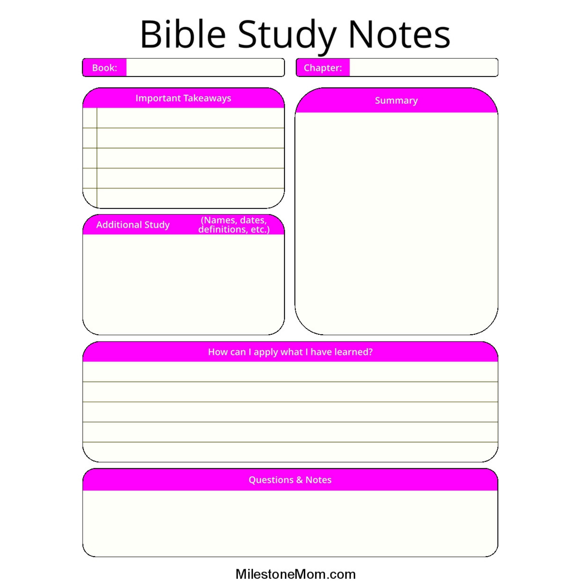 Bible Study Note Taking Printable – Milestone Mom LLC for Free Printable Bible Study Worksheets Pdf