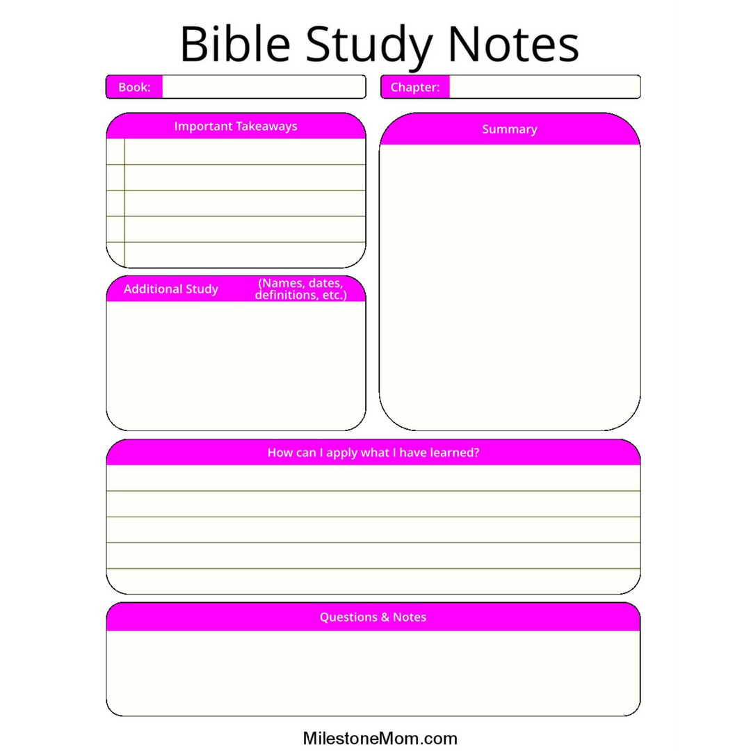 Bible Study Note Taking Printable Milestone Mom LLC